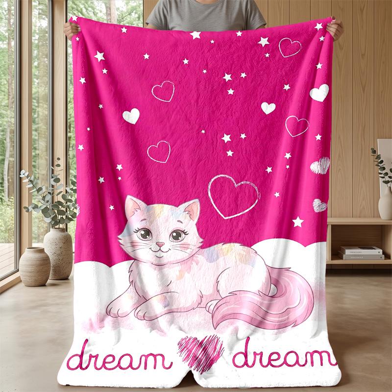 Orange Cats Pattern Theme blanket Lightweight Warm Flannel Blanket Decorative Throw Blanket for Home Decoration