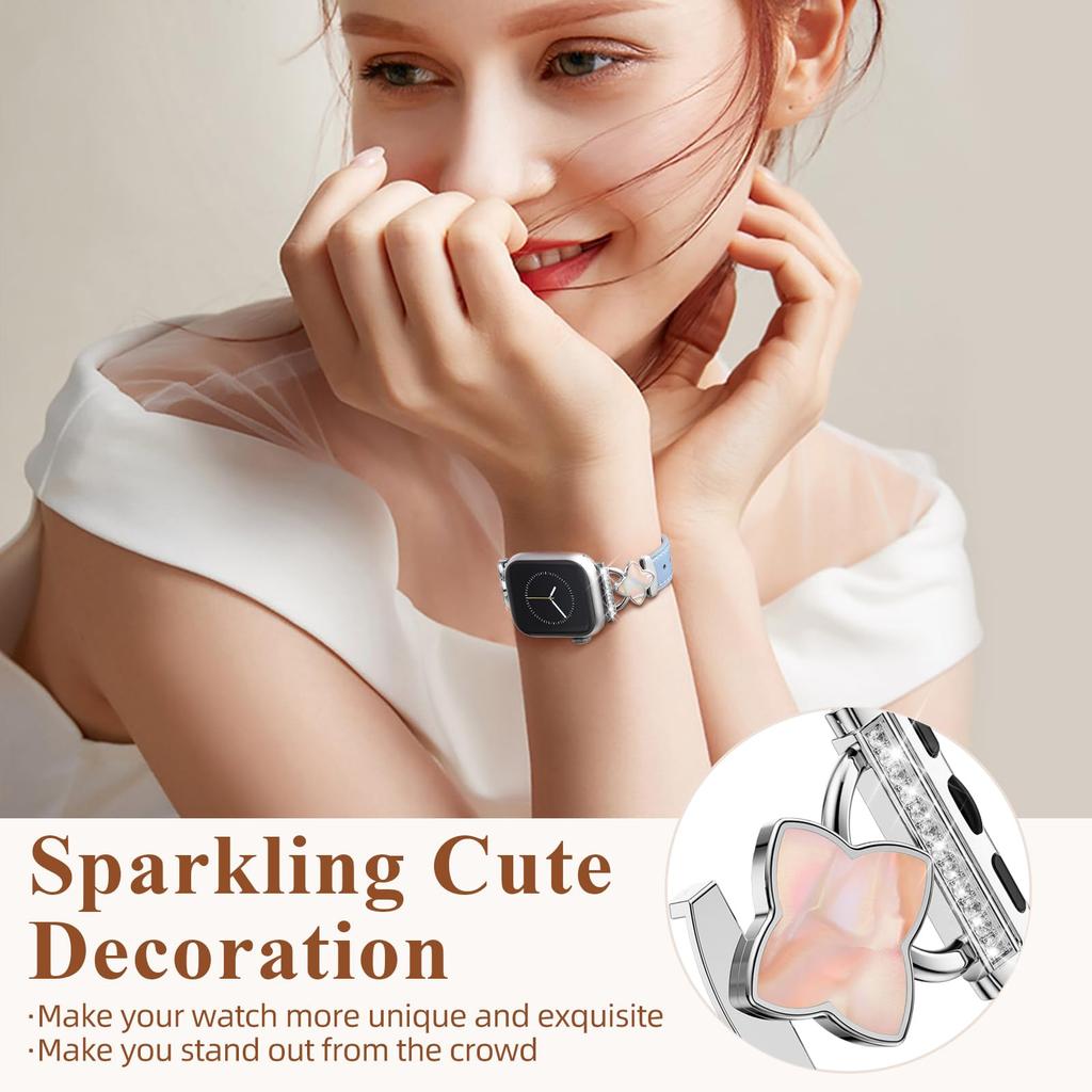 Watch Band For Apple Watch Series 10 8 9 8 7 SE 6 5 4 3 2 1 42mm 41mm 40mm 38mm Four-Pointed Star Genuine Cow Leather Strap