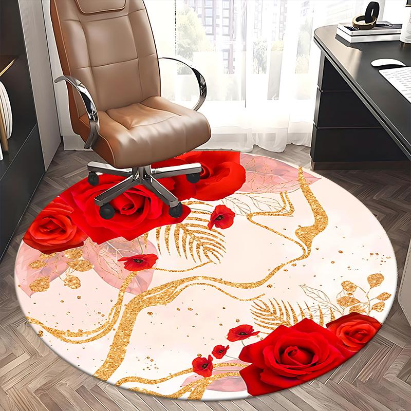 Elegante Rote Rose Stuhlmatte Luxuriöses Florales Design für Wohnkultur, Büroteppich, Wohnzimmergeschenk, Schlafzimmerboden