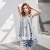 Chuyu Women's Resort Striped Rose Print Sleeveless Top