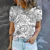 2024 Fashion Elegant Women's T-shirt Fashion Retro Flower Pattern Printed T-shirt Women's Short sleeved T-shirt