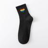 Autumn and Winter Women's Socks Mid-calf White Cartoon Student Bear Rainbow Letter Heart Smiling Face Striped Sports