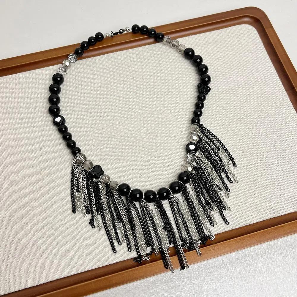 Vintage Tassel Beads Necklace Gothic Clavicle Chain Trendy Beaded Choker  Women