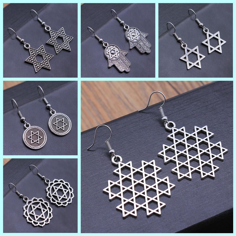 Vintage Neue Mode Einfach Judentum Menora Davidstern Charmante Hängeohrringe Für Dame Damen Schmuck Geschenk
