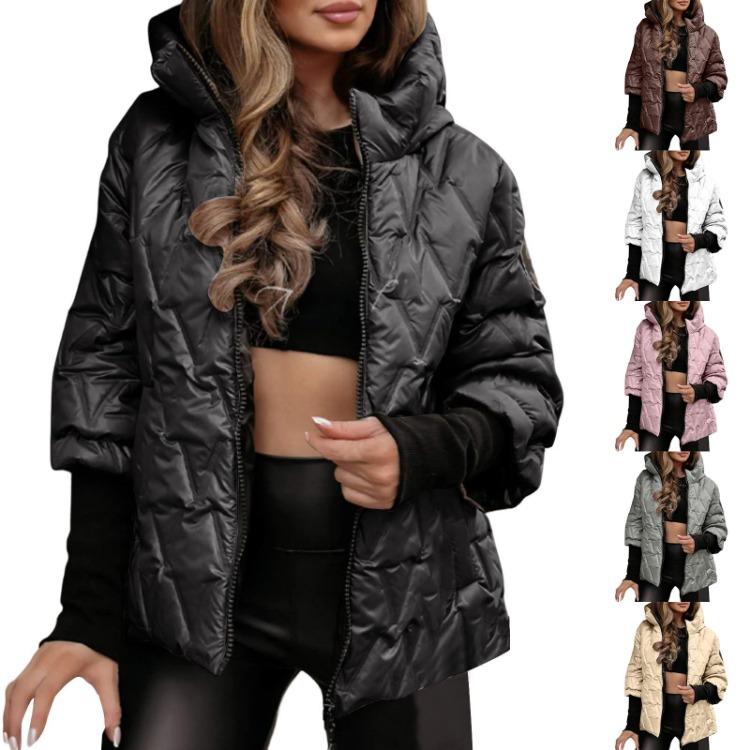 Winter Warm Hooded Coat Women Solid Color Long Sleeve Zipper Loose Fashion