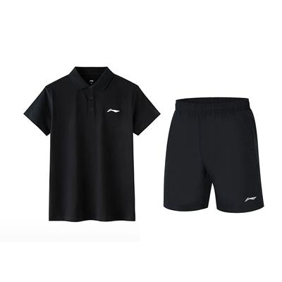 Li Ning College-Stil Bequeme Mode Einfarbig Kurzarm Elastische Fünf-Punkt-Hose Lässiger Sportanzug Unisex-Anzug Schwarz YPLV049-2+YKST119-1