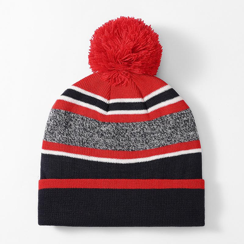 

Детские осенне-зимние шерстяные шапки для мальчиков и девочек, полосатые с шерстяными помпонами, теплые вязаные шапки, европейские и американские рождественские подарки One Size
