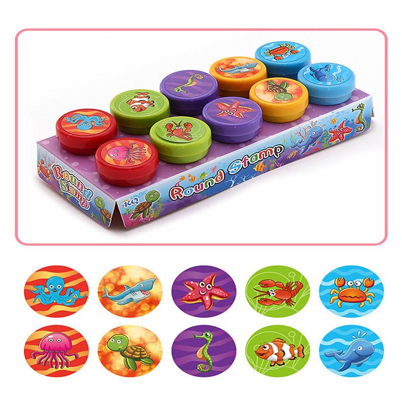 10Pcs Assorted Stamps For Kids Self-Ink Stamps Children Toy Stamps Smiley Face Seal Scrapbooking Diy Painting Photo Album Decor