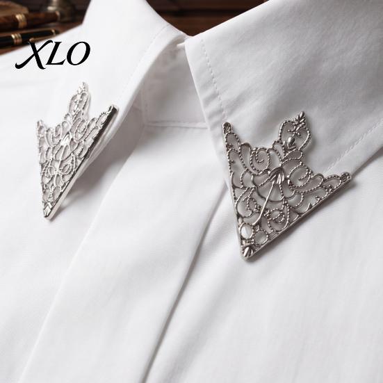 Alloy Shirt Embellishment 1 Pair Vintage Collar Clip, Hollow-Out Decoration Fixing Clip Triangle Brooch Pin for Men Women