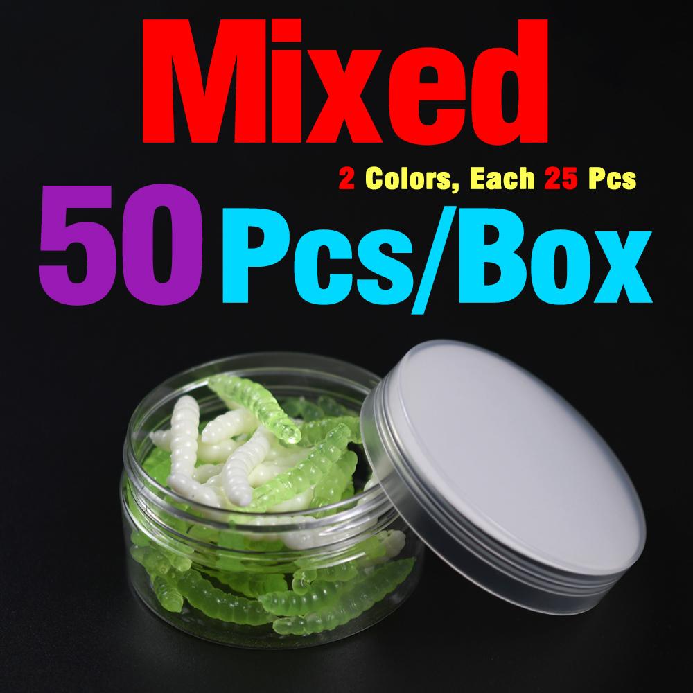 50Pcs/Box Soft Fishing Lure Lifelike Worms Silicone Baits 0.6g/38mm Bass Carp Artificial Bait Jigging Wobblers Fishing Tackles