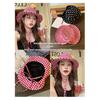 Japanese Style Sweet Gingham Basin Cap Adjustable Bucket Hat For Women And Men Soft Cotton Summer Sun Protection