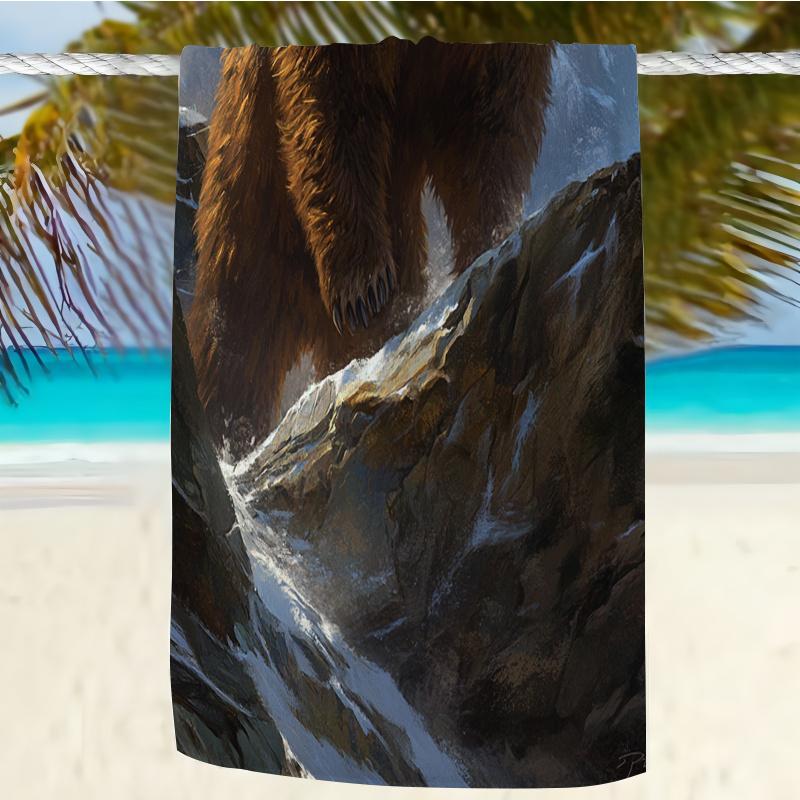 Ölgemälde Braunbär Berg Strandtuch Druck Sanddicht Schnelltrocknend Mikrofaser Für Strand Schwimmen Camping Bad Urlaub
