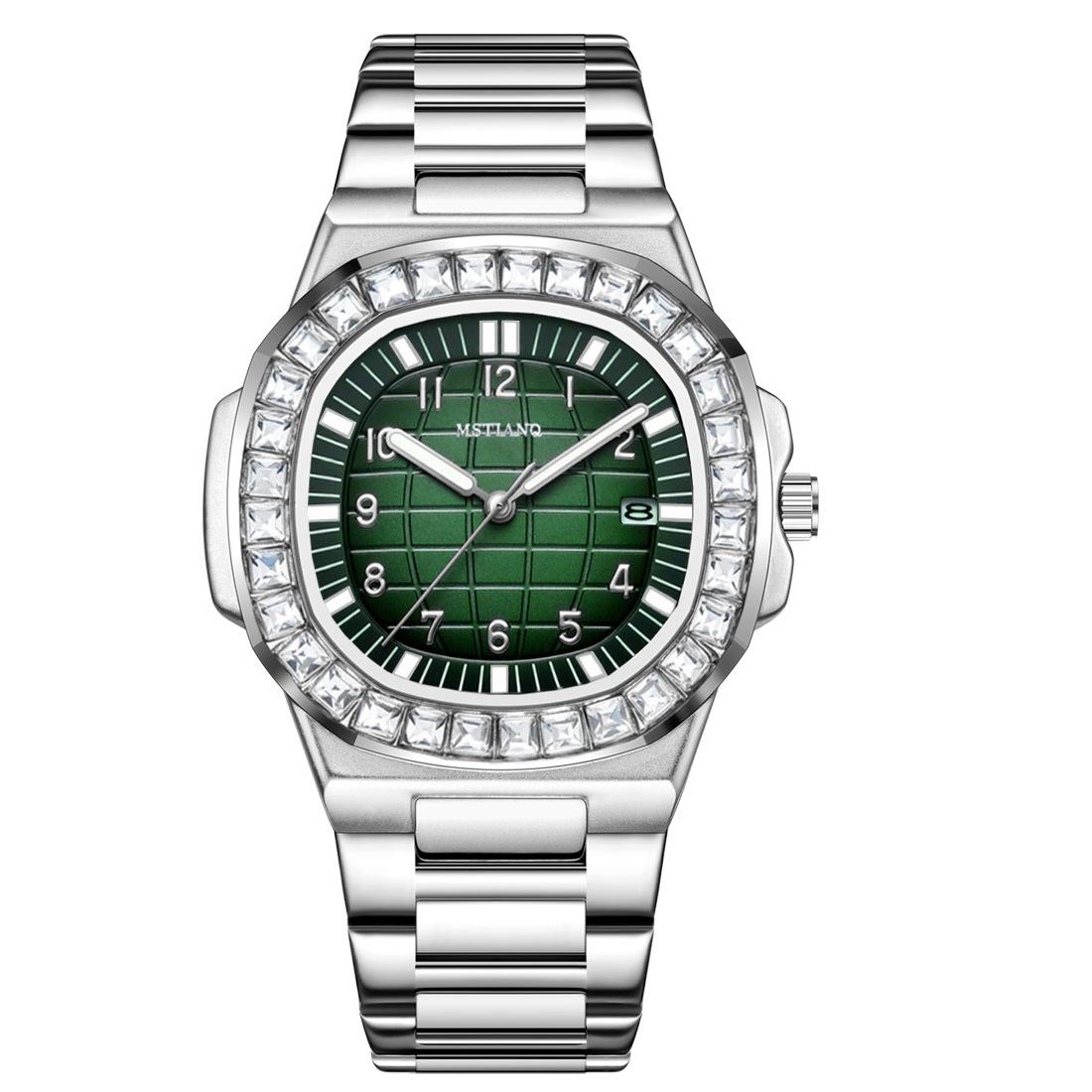With Diamonds Waterproof Ultra-Thin Men S Watch Calendar Non-Mechanical Watch зелёный
