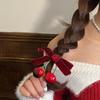 Women's Red Bow Cherry Hairpin Side Clip – Elegant Hair Accessory