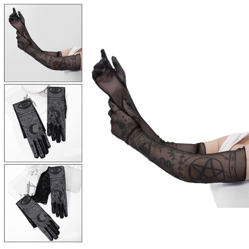Long Sleeve Gothic Pattern Gloves Wedding Party Bride Mittens Sexy Lace Full Finger Gloves Outdoor Cycling Costume