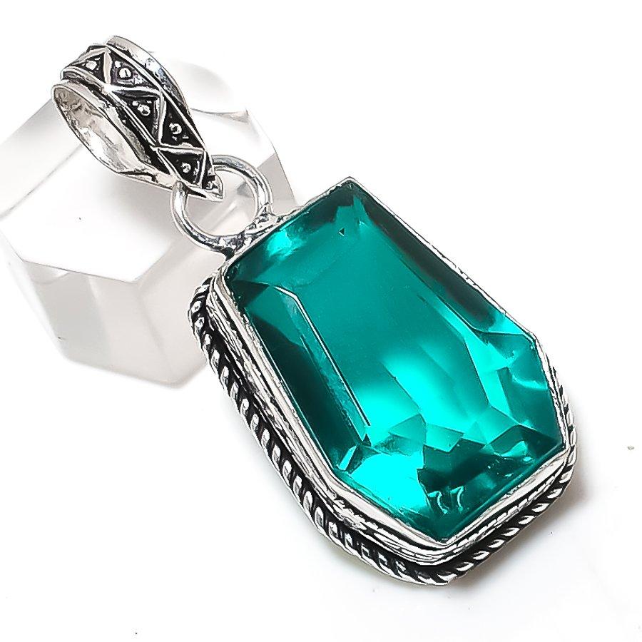 Natural Indicolite Tourmaline 925 Sterling Silver Jewelry Pendant 1.77" Q1n52