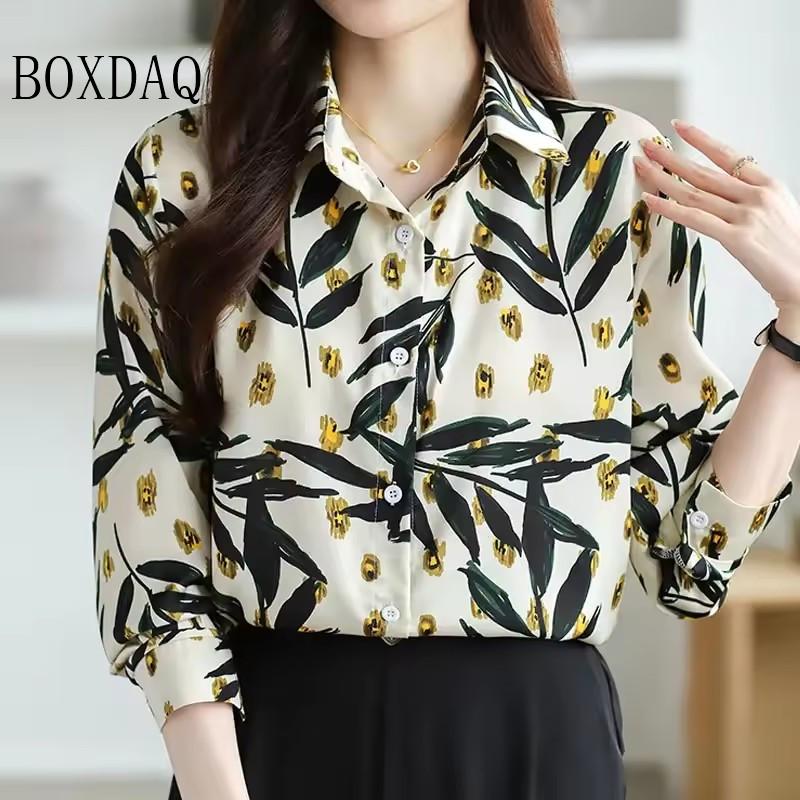 Fashion Woman Blouses Autumn Shirts For Women Abstract Striped Basic Womens Tops Luxury Women's Lapel Blouses Print Elegant