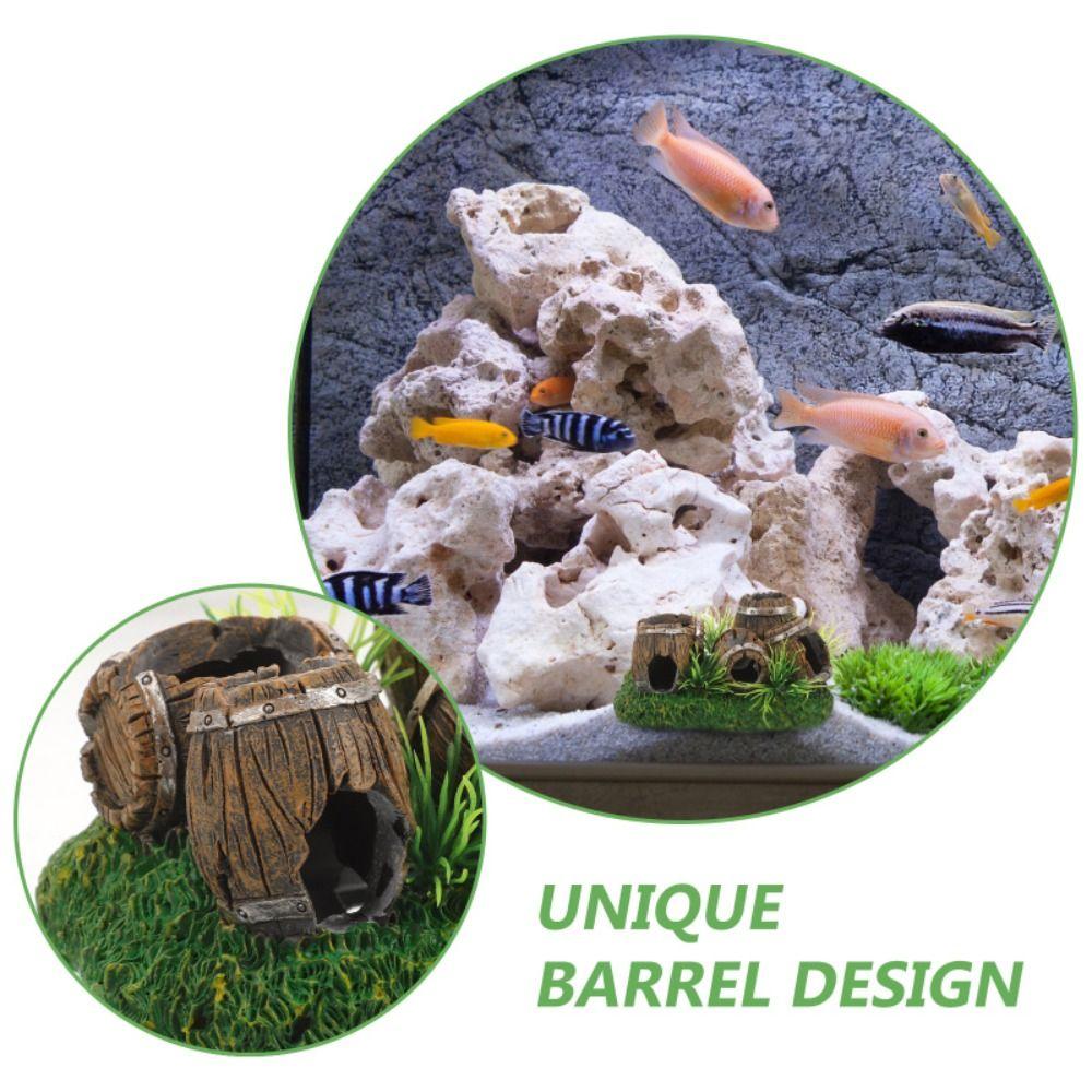 Resin Fish Tank Barrel Creative Aquatic Pets Shelter  Betta Cave Hiding Spawning Spot
