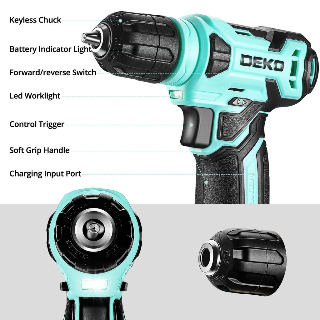 Tool Set with 8V Electric DIY Tool Power Tool Household Furniture Home Carpentry Tool Set with Convenient Storage Turquoise 126-Piece Drill, Set,