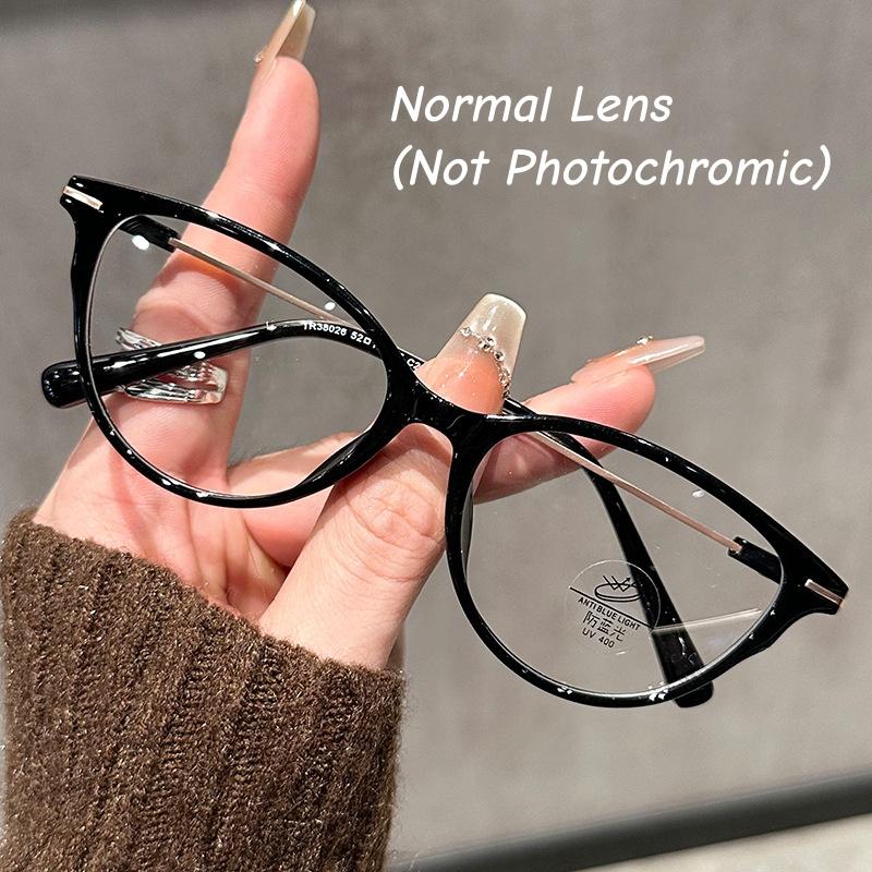 Men Women Fashionable Pochromic Reading Glasses Vintage Cat Eye Far Sight Eyewear Color Changing Anti-blue Light Presbyopia