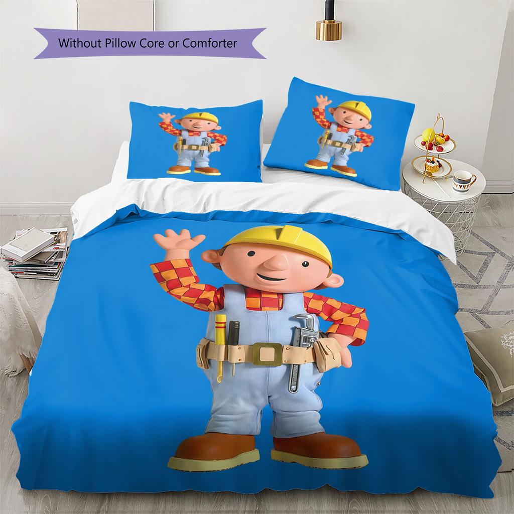 Bob the Builder Pattern Bedding Home Decoration Birthday Gift ( 1 Duvet Cover + 2 Pillowcase, Without Core),fan Merchandise.