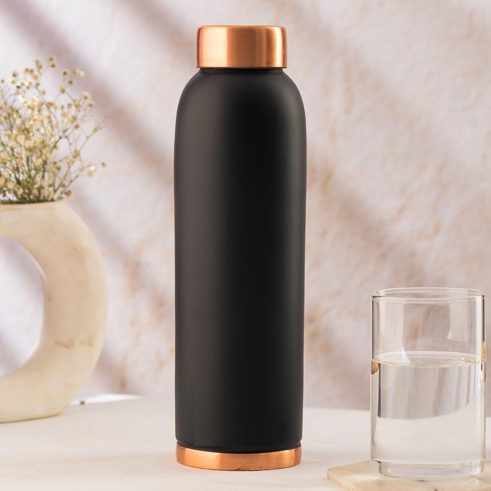 1 Litre Black 100% Pure Copper BPA Free Leakproof Copper Bottle for Home, School & Office
