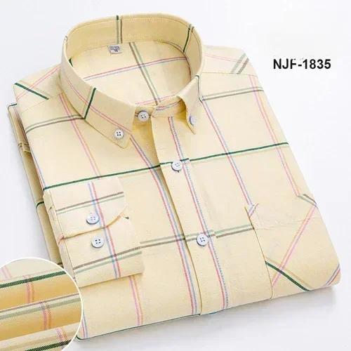 Spring and Autumn Men's Pure Cotton Long Sleeved Shirts for Middle and Youth Leisure All Cotton Oxford Plaid Plus Size Shirts