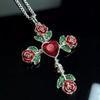 Vintage Gothic Rose Crucifix Necklace with Heart Pendant  Victorian Jewelry for Women Men Adjustable Neckchain