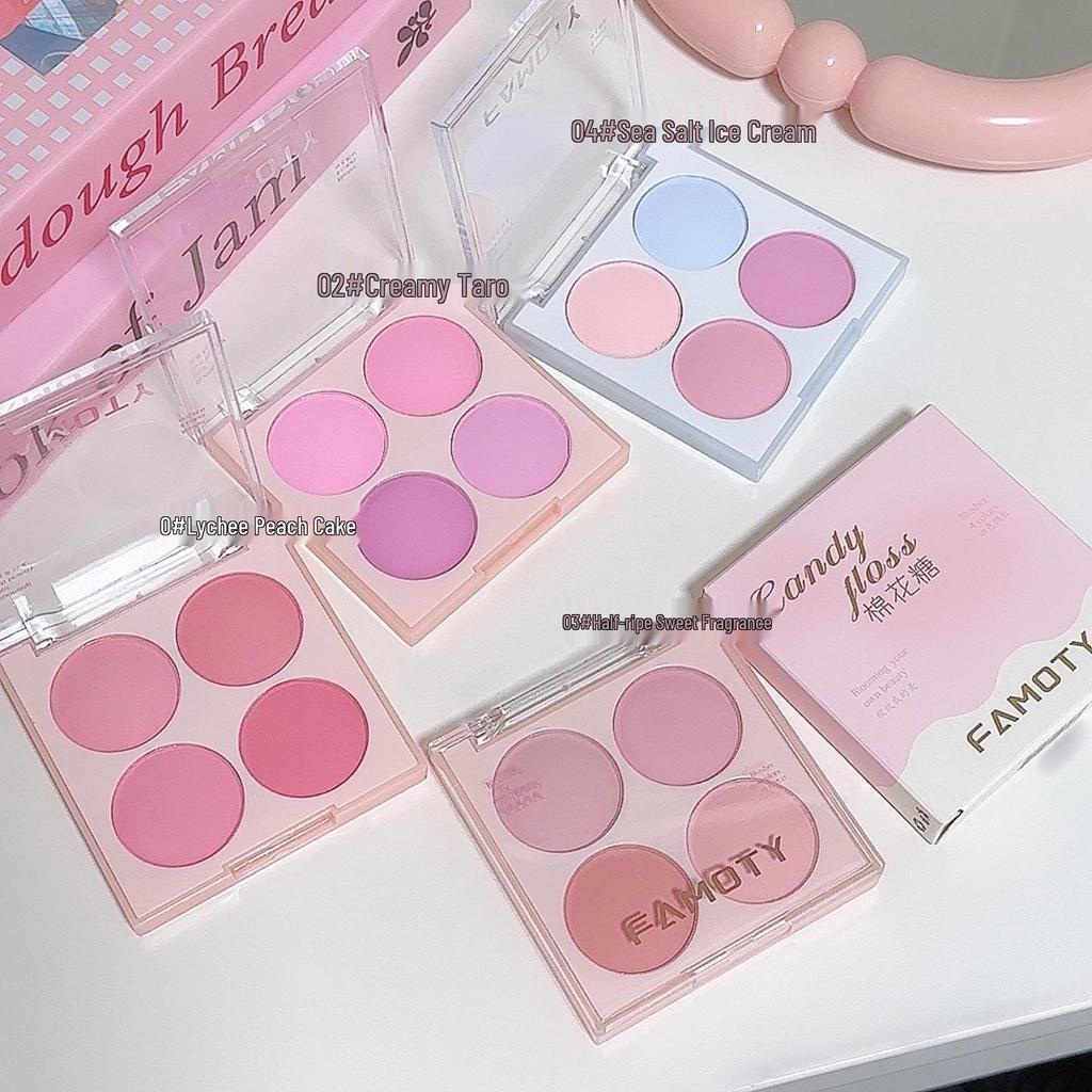 FAMOTY Summer Sweet Ice Cream Four-Color Matte Blush - Whitening Natural Nude Makeup with Purple Rouge Contour.