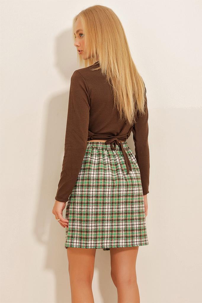 Damenrock der neuen Saison, modischer, blauer Minirock mit elastischer Taille und Nähten