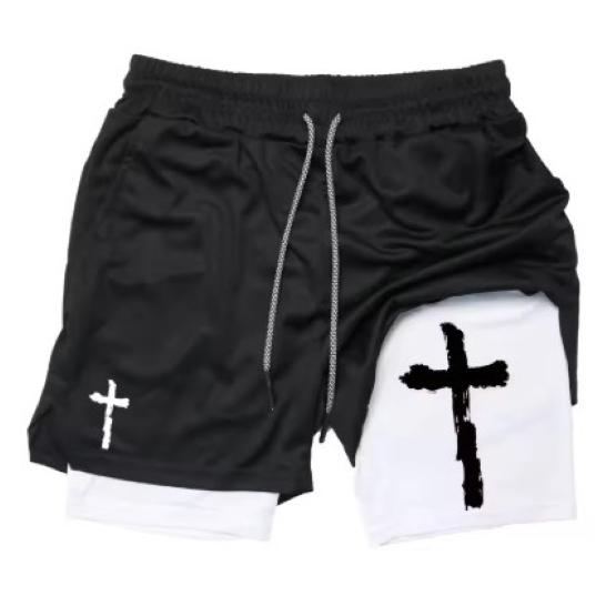 Cross Christian God Bible Pray Faith Jesus Muay Thai Kick Boxing MMA Shorts Men Women Unisex Double Layer Quick Dry Training Sport Gym Fitness Workout