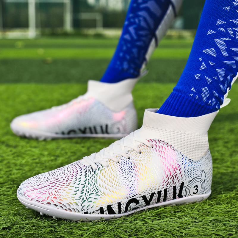 31-48unisex Football Shoes High-top Elastic Rubber Soft Bottom TF Football Shoes Men's Training Special Children Competition Training Football Shoes