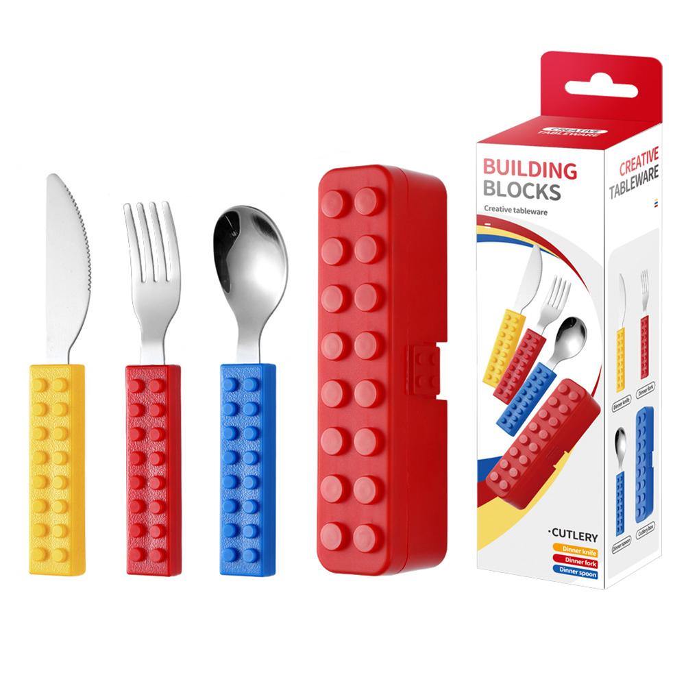 For Home Travel Kitchen Supplies Fun Diy Building Block Cutlery Set Stainless Steel Fork Spoon Portable Tableware