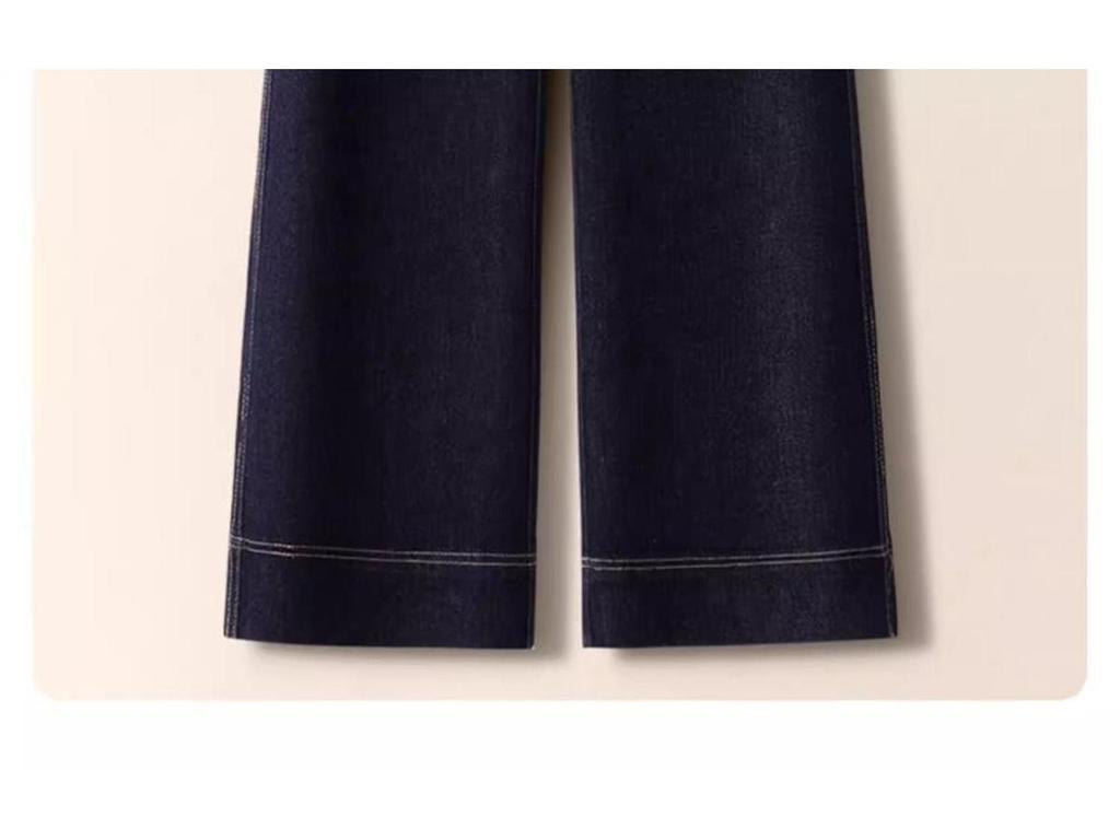 High Waist Elastic Narrow/Wide Leg Blue Denim Jeans - Women's Plus Velvet, Loose Fit, Slimming, Versatile for Autumn/Winter 2025.