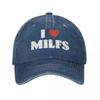 Mote Jeg elsker Milfs baseballcaps unisex-stil slitt denim snapback-hatt utendørsaktiviteter ustrukturert myk caps-hatt