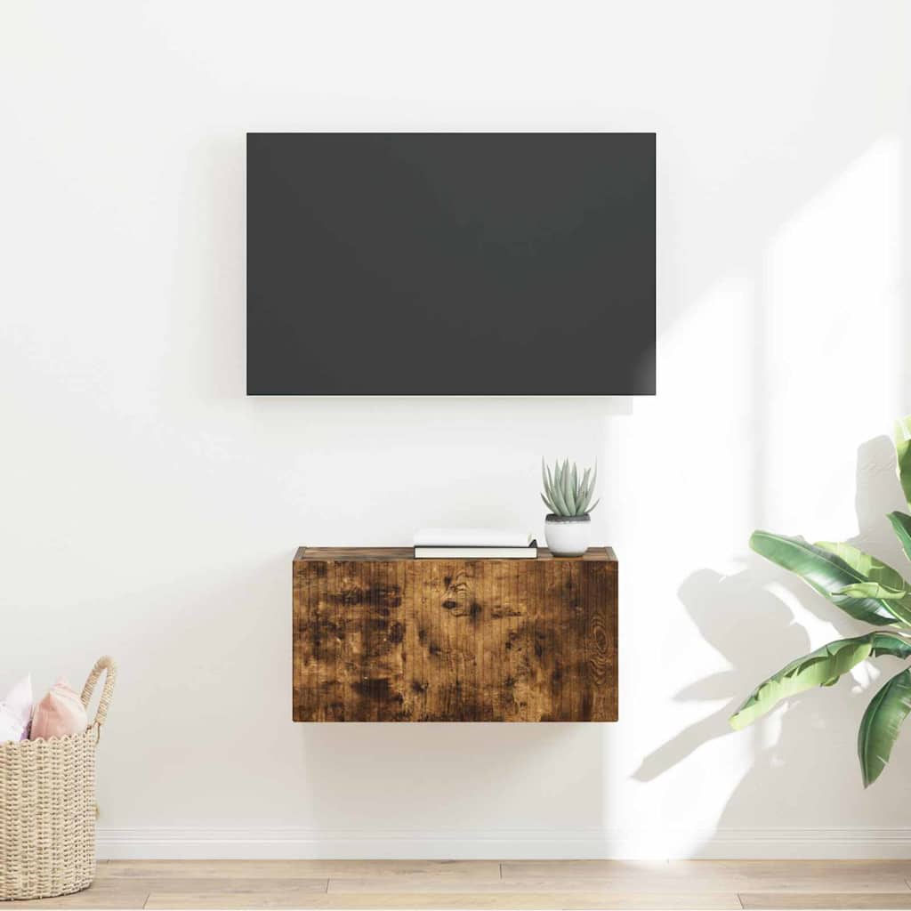 Wall Mounted TV Cabinet Smoked Oak Finish 60 x 31 x 29.5 cm
