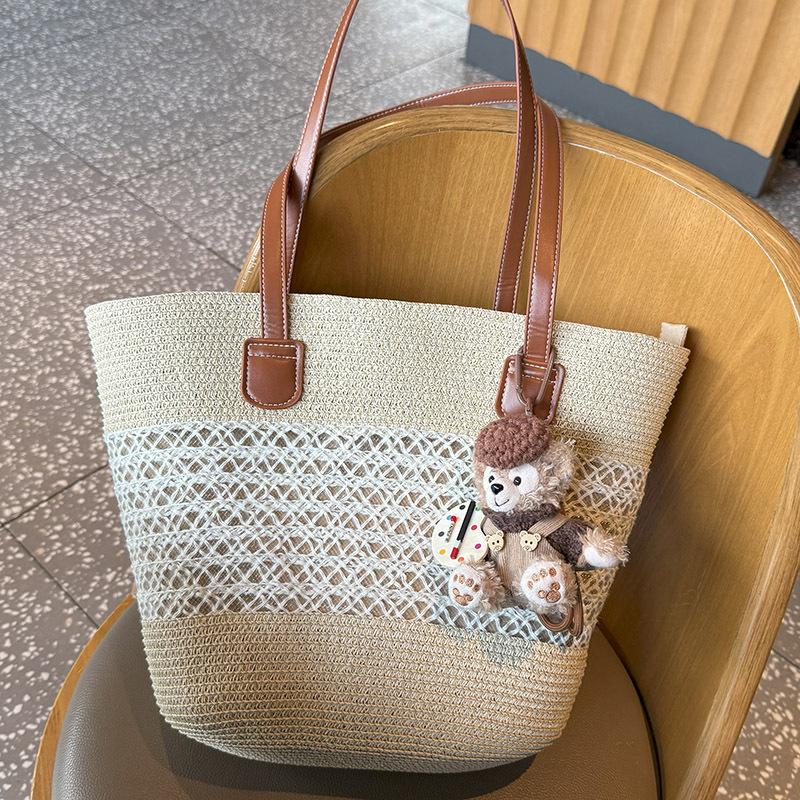 

French pastoral style vegetable basket woven bag seaside beach vacation style fashionable versatile straw woven large-capacity bucket bag бежевый