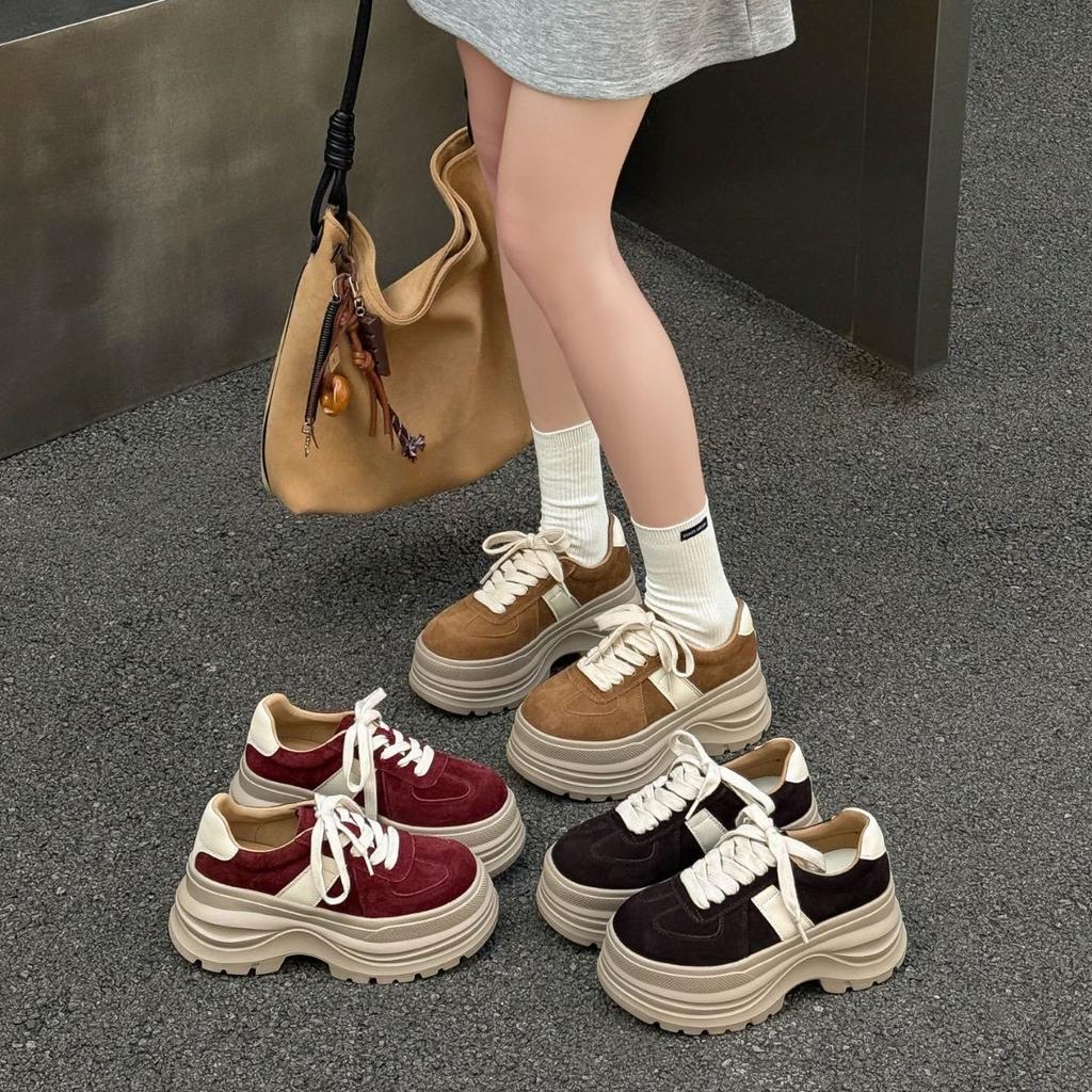 Thick baseplate shoes women's muffin 6cm light and comfortable 2025 autumn new fashion versatile height increase German training single shoes women