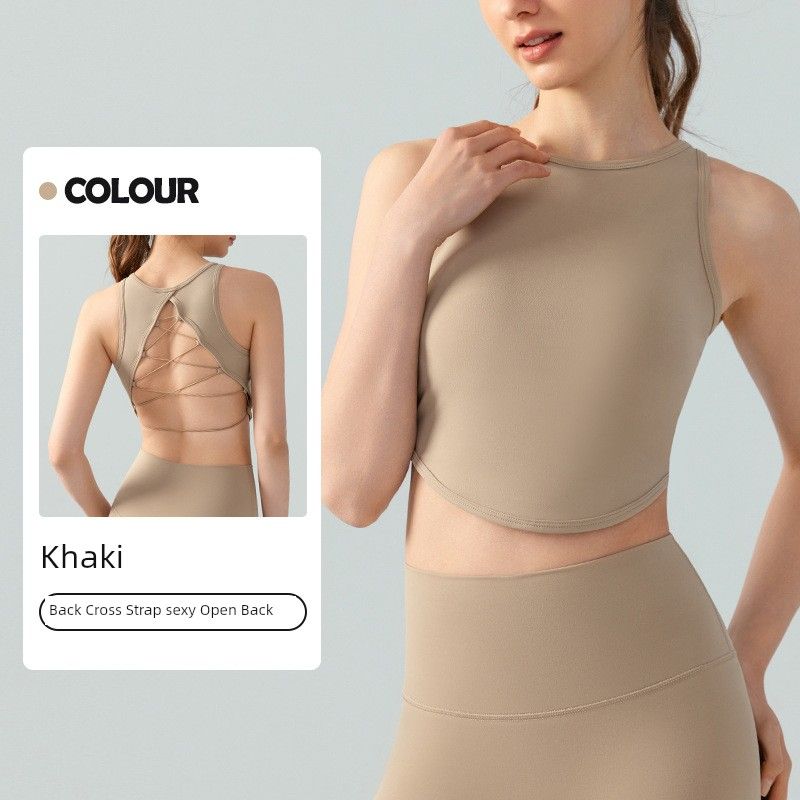 Cross-Border Fixed Cup Yoga Beauty Back Vest Sexy Cross Backless Gym Breathable Quick-Drying Tops Running Outerwear