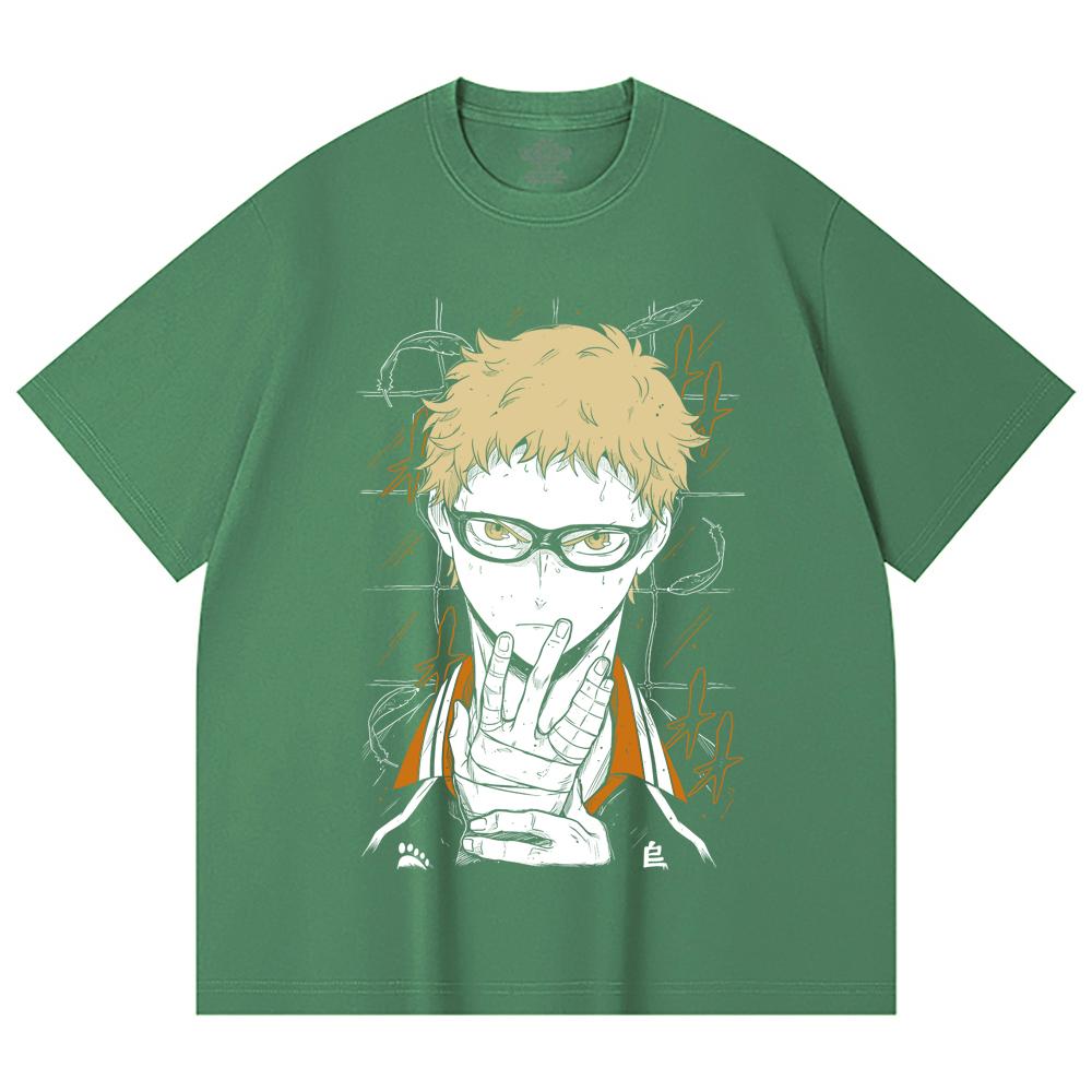230 Gsm 100% Cotton Haikyu V4 Tsukki Print Unisex Heavy Cotton T Shirt
