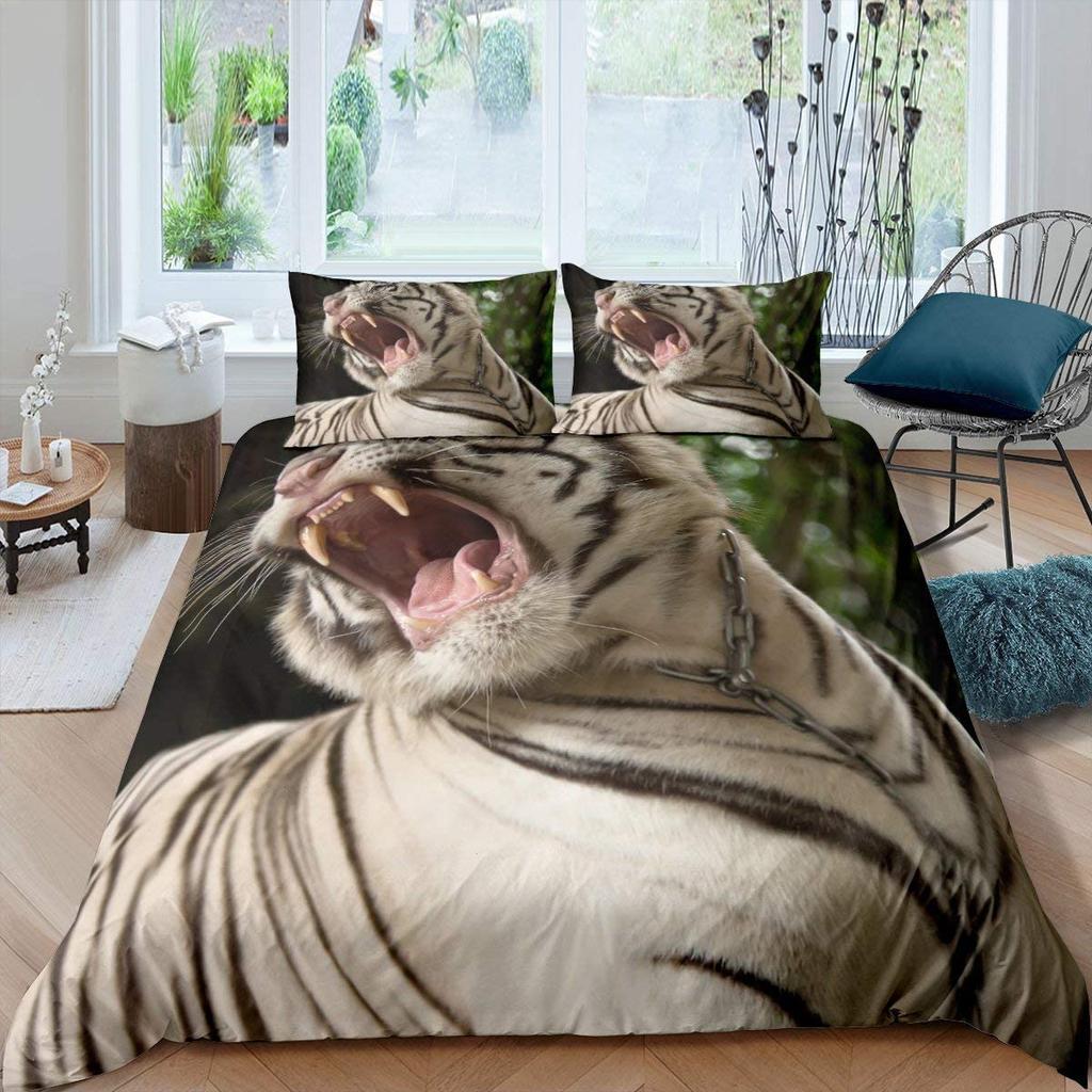 Tiger Wild Animals Duvet Cover Set King Of The Forest Pattern Polyester Comforter Cover King Queen Full Size For Kids Boys Girls