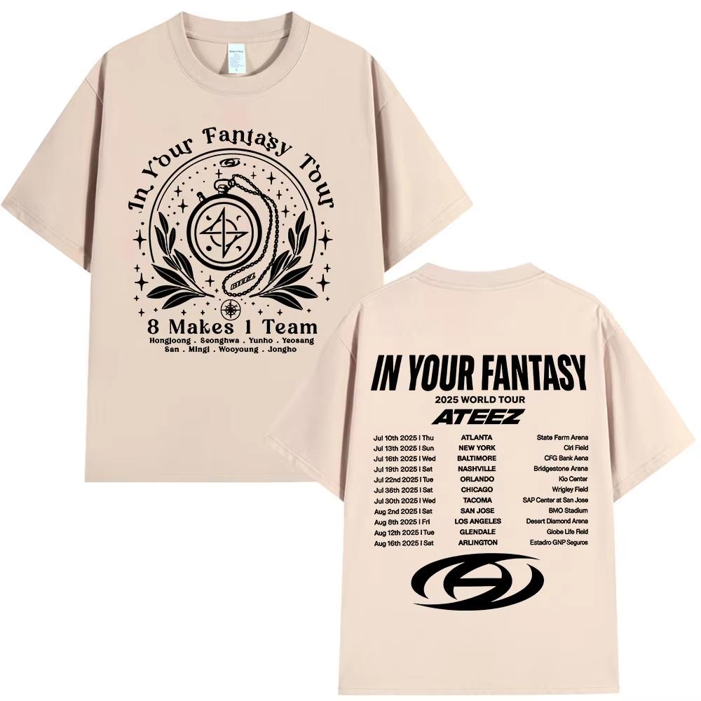 Ateez 2025 World Tour in Your Fantasy Daty Trasy 8 Makes 1 Team Koszulki Koreańska Moda Kpop T-shirt Męski Damski Bawełniane T-shirty
