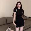 Spice girl sexy knitted slim dress women's summer small temperament slim black hip skirt