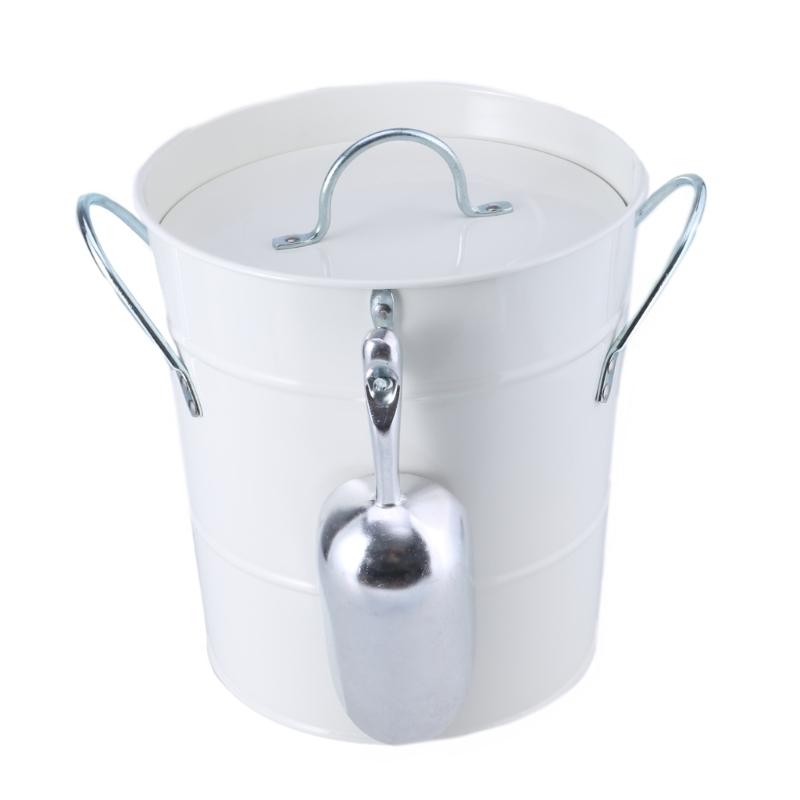 Round Beverage Tub with Shovel and Lid Double Handle Ice Bucket Metal Drink Coolers Champagnes Bucket Easy To Carrys