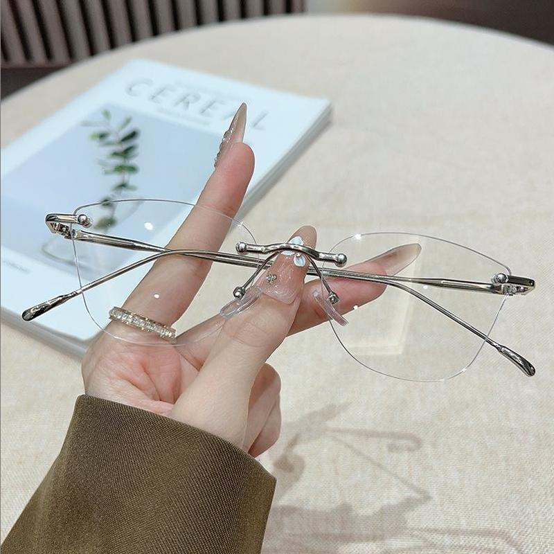 Fashion Exquisite Cat Eye Glasses Rimless Computer Glasses Girl Blue Light Blocking Optical Glasses Frameless Eyewear Decoration
