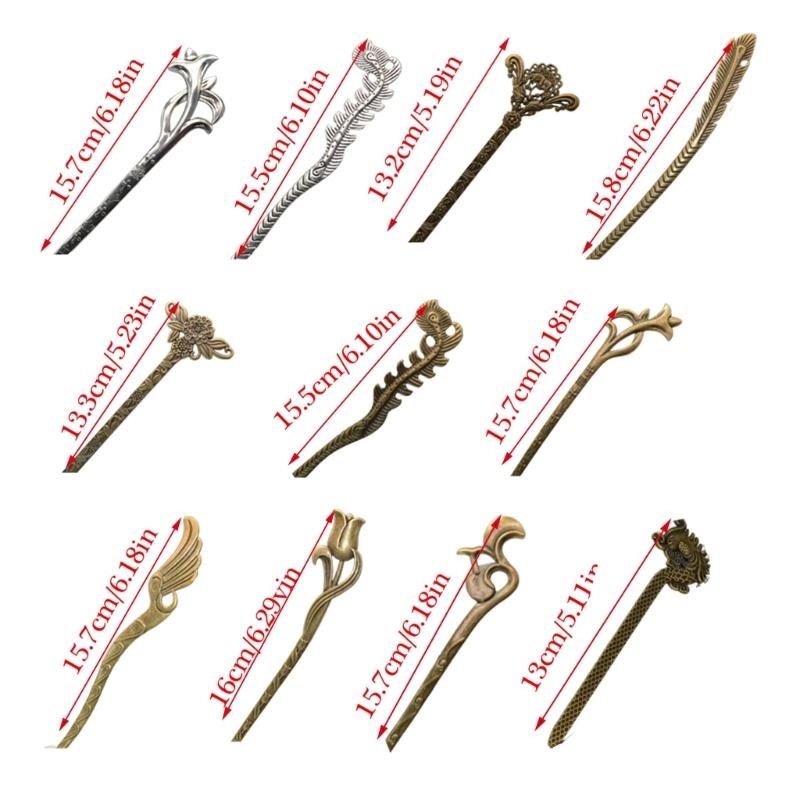 Electroplate Antique Bronze Hairpin for Han Costume Buyao Hair Stick Comb and Sticks Nonslip Stage Accessories 12PCS