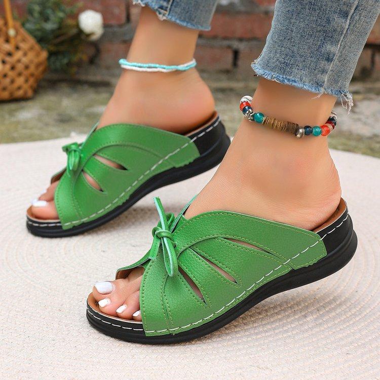 Summer casual retro wedge heel platform sewn shoes one-character women's slippers lace-up women's shoes