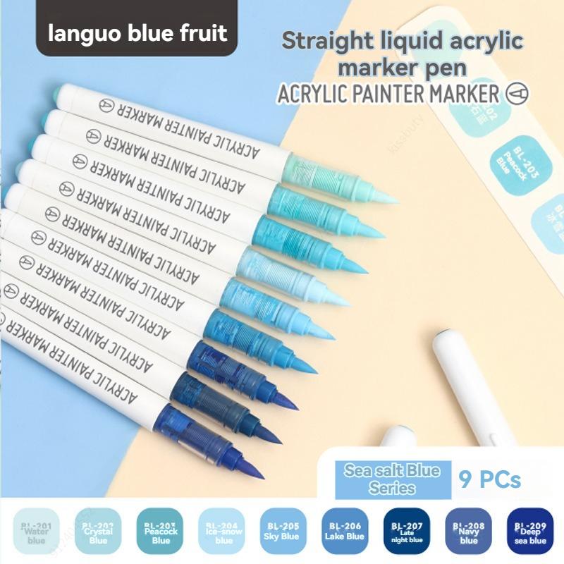 9Colors Straight Liquid Brush Acrylic Paint Pens Set Markers for Rock Painting Wood Canvas Stone DIY Crafts Making Art Supplies