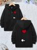 Childrens Zip Hooded Jacket Minimal Cartoon Heart Balloon Character Graphic Front And Back Print Long Sleeve Casual Sweet Coat