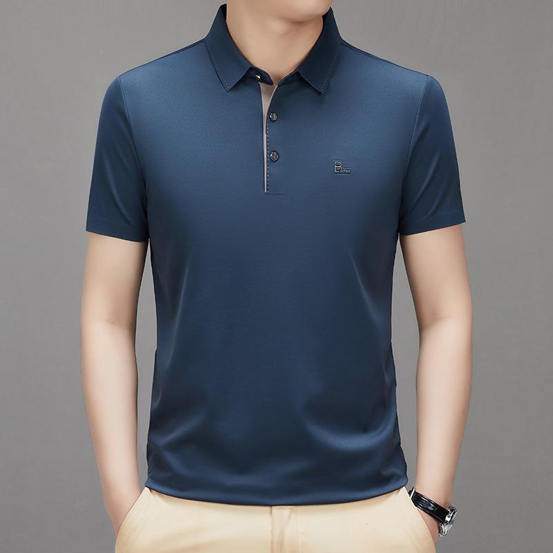 Men'S Lapel Short-Sleeved Seamless T-Shirt With Clothes Thin No-Iron Polo Shirt